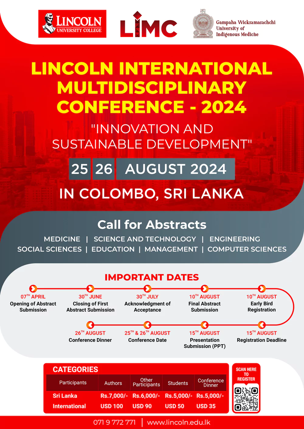 Lincoln International Multidisciplinary Conference (LIMC) 2024 Lincoln University College In Collaboration With Gampaha Wickramarachchi University Of Indigenous Medicine, Sri Lanka